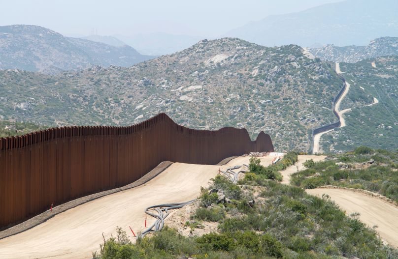 Mexican-American border wall in Campo, CA, USA
