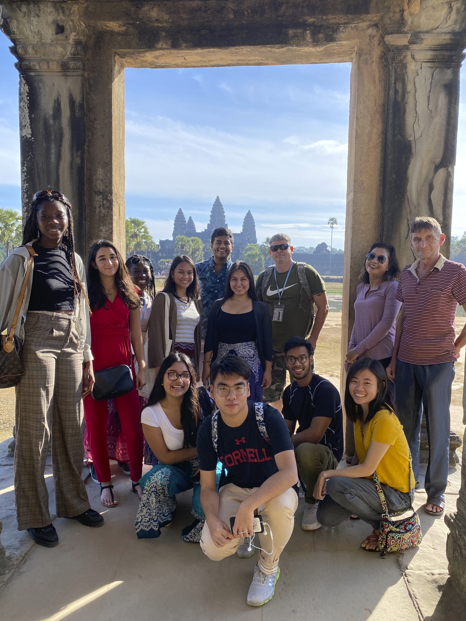Cornell students pose in front of Ankor Wat