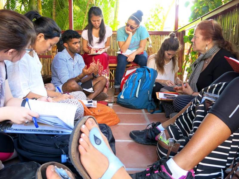 Cornell students studying in Cambodia with Professor Kaja McGowan