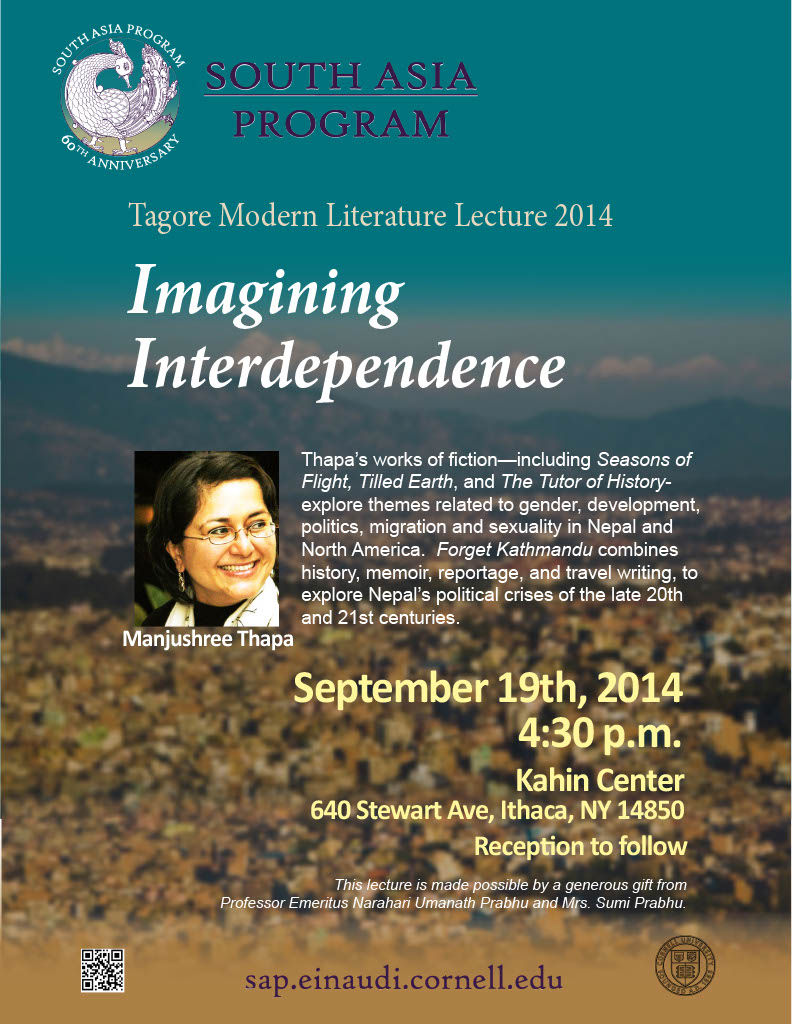 Manjushree Thapa Tagore lecture flyer