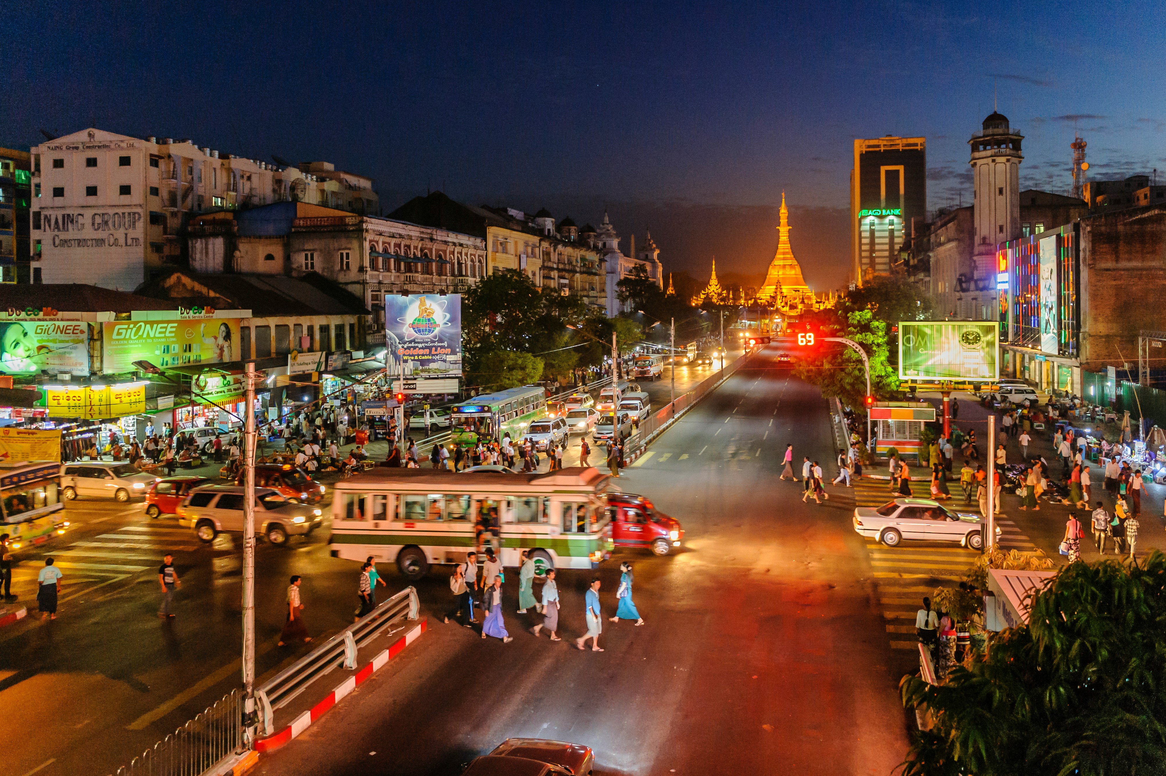 A street scene of downtown Yangon.