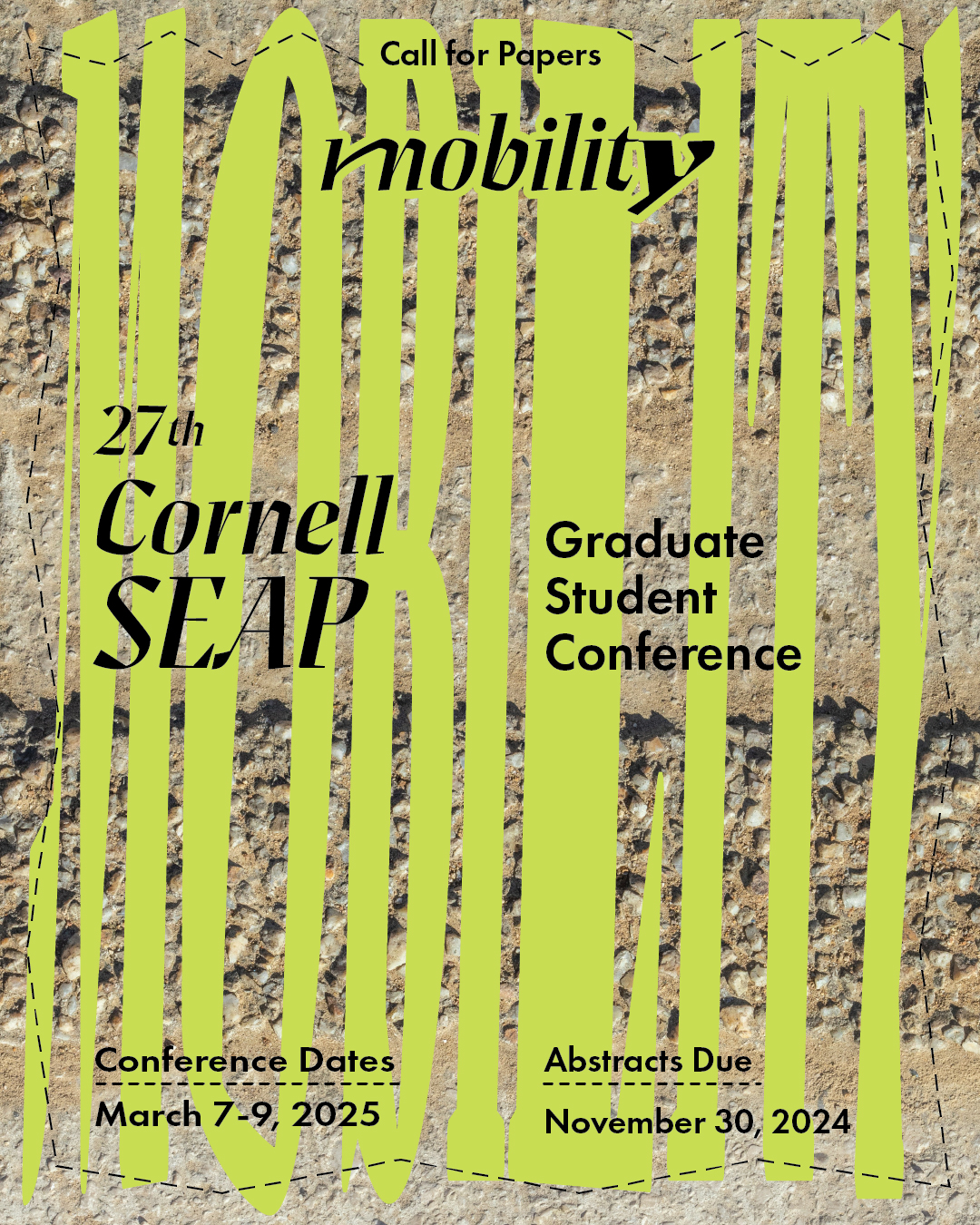 The front page of the Call for Papers for this conference, featuring the word "Mobility" across a pockmarked stone background.