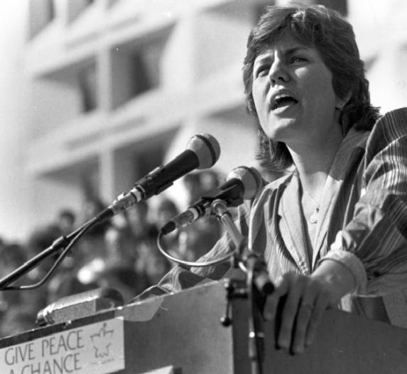 Randall Forsberg speaks at a rally