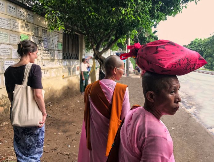 Fulbright-Hays student with nuns in Myanmar