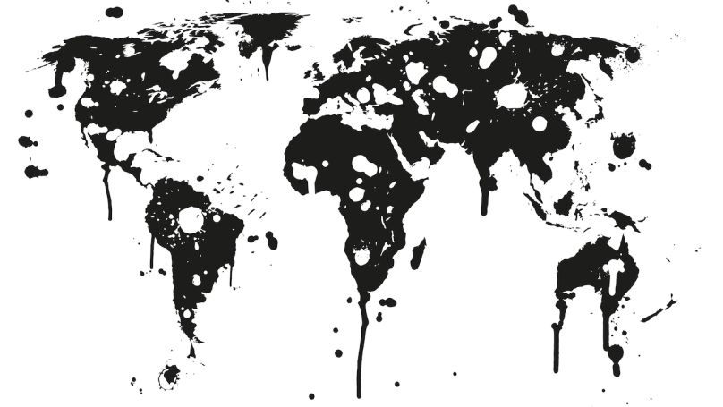 world map in ink splashes