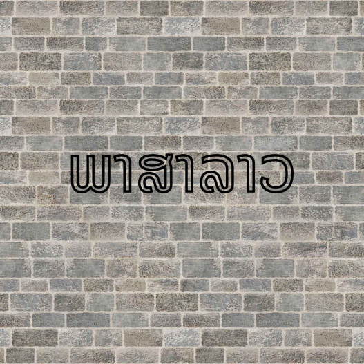 A brick wall with the text "ພາສາລາວ"