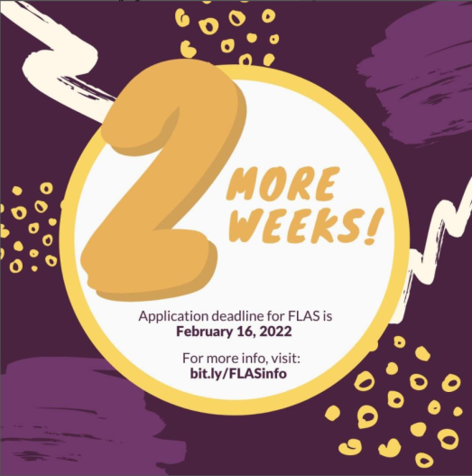 A logo stating there are two more weeks to apply for FLAS