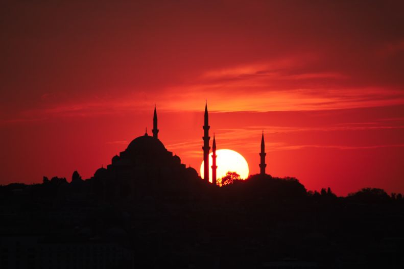 Dusk over Istanbul, red sky at sunset