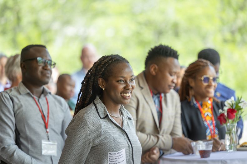 Mandela Fellows at opening reception on Uris terrace, June 2023. Photo: Jason Koski
