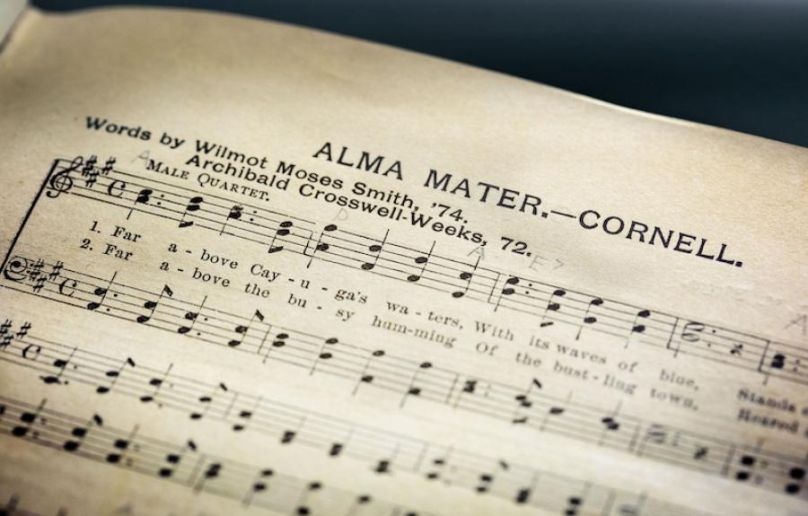 An image of sheet music for Cornell's Alma Mater