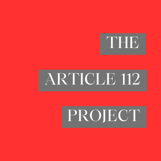 The text "The Article 112 Project" on a red background.