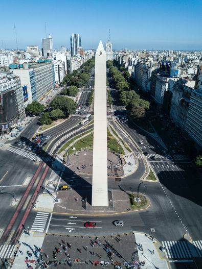 Obelisk in the city of Buenos Aires overlooking 9 de Julio Avenue.