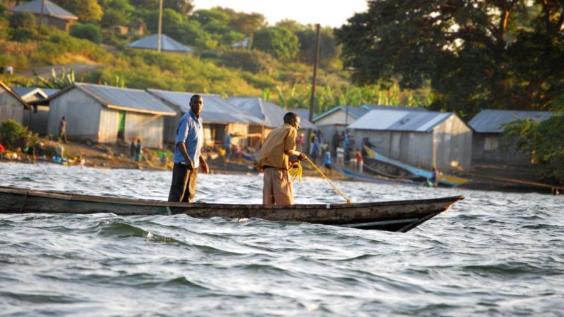 Fishers work on Lake Victoria in Africa.