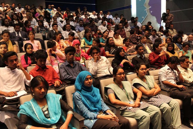 Bangladeshi youth participate in a townterview with U.S. Secretary of State Hillary Rodham Clinton in Dhaka, Bangladesh, on May 6, 2012. [State Department photo/ Public Domain]