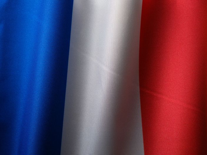 Closeup of French flag, blue-white-red