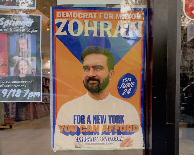  Mamdani campaign poster in Astoria
