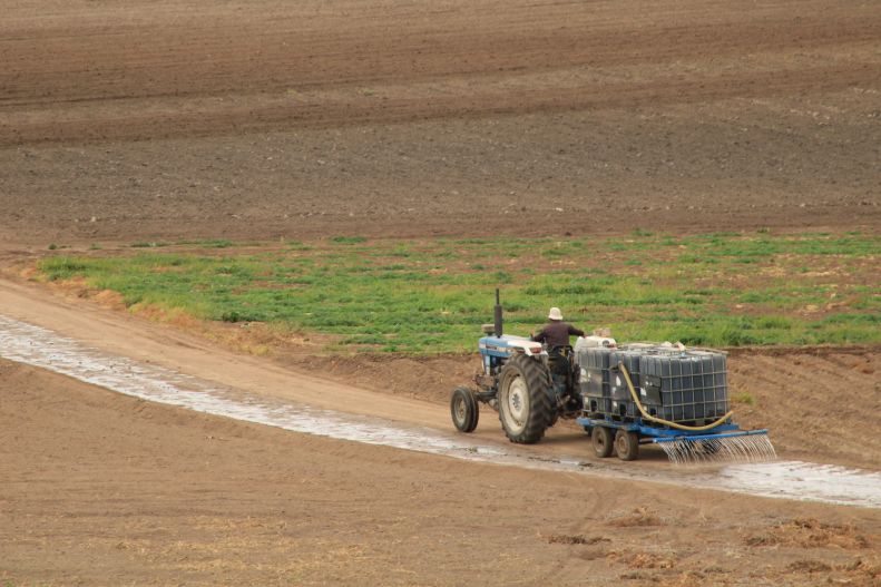 Tractor spraying field