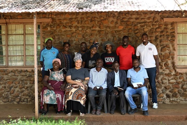 Pictured Aalayna Green with representatives from the Zambezi Tribal Authority, Namibian Lives Matter, and community members.