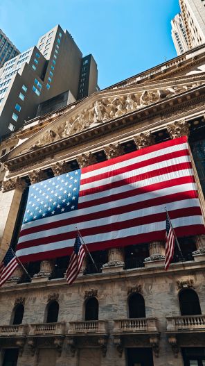 American flag on New York Stock Exchange building