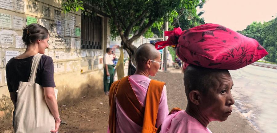 Fulbright-Hays student with nuns in Myanmar