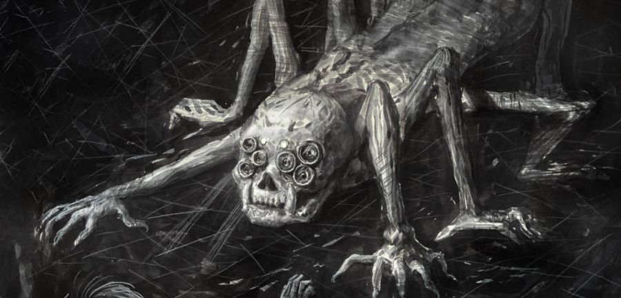 A multi-leg creature with phone camera lenses as eyes.