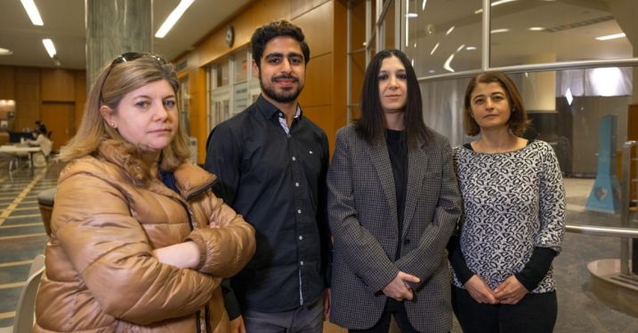 aculty and students gathered before a support group for students, organized by faculty with ties to Turkey, at Mann Library on Feb. 15, 2023.