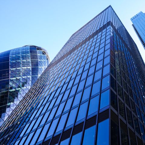 London Financial District blue sky