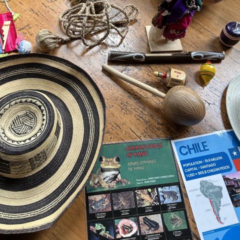 A culture kit on Chile with educational reading, instruments, apparel and more