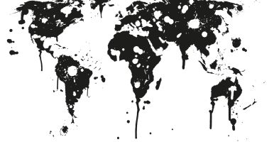 world map in ink splashes