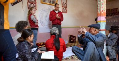 Kassam talks with herders and farmers in Post Doct Village in Xinjiang, China