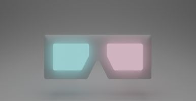 3 d glasses with one side tinted turquoise and the other pink